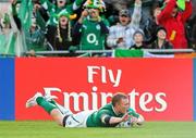 25 September 2011; Keith Earls, Ireland, scores his first, and his side's fourth, try against Russia. 2011 Rugby World Cup, Pool C, Ireland v Russia, Rotorua International Stadium, Rotorua, New Zealand. Picture credit: Brendan Moran / SPORTSFILE