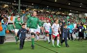 25 September 2011; Ireland captain Leo Cullen leads his side out before the game. 2011 Rugby World Cup, Pool C, Ireland v Russia, Rotorua International Stadium, Rotorua, New Zealand. Picture credit: Brendan Moran / SPORTSFILE