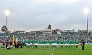 25 September 2011; The Ireland team stand for the national anthems before the game. 2011 Rugby World Cup, Pool C, Ireland v Russia, Rotorua International Stadium, Rotorua, New Zealand. Picture credit: Brendan Moran / SPORTSFILE