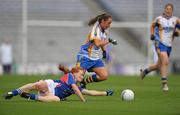 25 September 2011; Eadaoine Lenihan, Wicklow, in action against Joanne Monaghan, New York. TG4 All-Ireland Ladies Junior Football Championship Final, Wicklow v New York, Croke Park, Dublin. Photo by Sportsfile