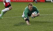 25 September 2011; Keith Earls, Ireland, goes over to score his second, and his side's sixth, try. 2011 Rugby World Cup, Pool C, Ireland v Russia, Rotorua International Stadium, Rotorua, New Zealand. Picture credit: John Cowpland / SPORTSFILE