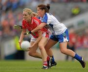 25 September 2011; Nollaig Cleary, Cork, in action against Aoife McAnespie, Monaghan. TG4 All-Ireland Ladies Senior Football Championship Final, Cork v Monaghan, Croke Park, Dublin. Photo by Sportsfile