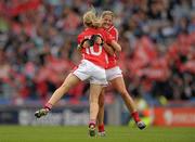 25 September 2011; Nollaig Cleary, Cork, is congratulated after scoring her side's first goal by team-mate Juliet Murphy, right. TG4 All-Ireland Ladies Senior Football Championship Final, Cork v Monaghan, Croke Park, Dublin. Photo by Sportsfile