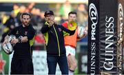 7 April 2017; Ulster Director of Rugby Les Kiss, centre, along with Jonny Davis Ulster Strength and Conditioning coach  before the Guinness PRO12 Round 19 match between Ulster and Cardiff Blues at the Kingspan Stadium in Belfast. Photo by Oliver McVeigh/Sportsfile