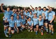 7 April 2017; The UCD team celebrate with the trophy following their side's victory in the 65th Annual Colours Match between University College Dublin and Dublin University FC at the Belfield Bowl in UCD, Co Dublin. Photo by David Fitzgerald/Sportsfile