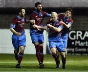 7 April 2017; Sean Thornton, second from right, of Drogheda United celebrates after scoring his sides first goal with teammates, from left, Colm Deasy, Gavin Brennan and Jake Hyland during the SSE Airtricity League Premier Division match between Drogheda United and Shamrock Rovers at United Park in Drogheda, Co Louth. Photo by David Maher/Sportsfile