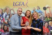 7 April 2017; Louise Ward, UL and Galway, receiving her LGFA HEC All Star Award from Marie Hickey, President of the LGFA, and Donal Barry from the Ladies HEC at Croke Park Hotel on Friday, April 7th. The LGFA HEC All Star Awards recognised the best performers from the O’Connor Cup weekend recently hosted by GMIT at the Ballyhaunis Centre of Excellence and Elvery’s McHale Park. The Croke Park Hotel in Dublin, Jones' Road, Dublin 3. Photo by Piaras Ó Mídheach/Sportsfile