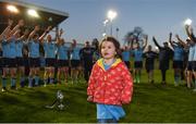 7 April 2017; Sarah Herangi, aged 4, from Blackrock, Co. Dublin runs through the UCD huddle following the 65th Annual Colours Match between University College Dublin and Dublin University FC at the Belfield Bowl in UCD, Co Dublin. Photo by David Fitzgerald/Sportsfile