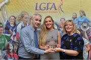 7 April 2017; Aisling McCarthy, Tipperary and UL, receiving her LGFA HEC All Star Award from Marie Hickey, President of the LGFA, and Donal Barry from the Ladies HEC at Croke Park Hotel on Friday, April 7th. The LGFA HEC All Star Awards recognised the best performers from the O’Connor Cup weekend recently hosted by GMIT at the Ballyhaunis Centre of Excellence and Elvery’s McHale Park. The Croke Park Hotel in Dublin, Jones' Road, Dublin 3. Photo by Piaras Ó Mídheach/Sportsfile