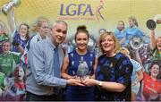 7 April 2017; Rosemary Courtney, Athlone IT and Monaghan, receiving her LGFA HEC All Star Award from Marie Hickey, President of the LGFA, and Donal Barry from the Ladies HEC at Croke Park Hotel on Friday, April 7th. The LGFA HEC All Star Awards recognised the best performers from the O’Connor Cup weekend recently hosted by GMIT at the Ballyhaunis Centre of Excellence and Elvery’s McHale Park. The Croke Park Hotel in Dublin, Jones' Road, Dublin 3. Photo by Piaras Ó Mídheach/Sportsfile