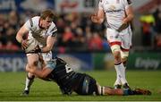 7 April 2017; Andrew Trimble of Ulster is tackled by Ellis Jenkins of Cardiff Blues during the Guinness PRO12 Round 19 match between Ulster and Cardiff Blues at the Kingspan Stadium in Belfast.  Photo by Oliver McVeigh/Sportsfile