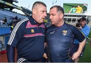 8 April 2017; Wexford manager Séamus McEnaney, right, congratulates Westmeath manager Tom Cribbin after the Allianz Football League Division 4 Final match between Westmeath and Wexford at Croke Park in Dublin. Photo by Brendan Moran/Sportsfile