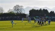 8 April 2017; Joseph O'Neill of Sheriff YC takes a free kick during the FAI Junior Cup semi final match between Killarney Celtic and Sheriff YC, in association with Aviva and Umbro, at Mastergeeha FC in Killarney, Co. Kerry. Photo by Ramsey Cardy/Sportsfile