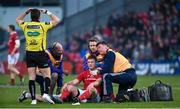 8 April 2017; Tyler Bleyendaal of Munster receives attention from medical staff before leaving the field during the Guinness PRO12 Round 19 match between Munster and Glasgow Warriors at Irish Independent Park in Cork. Photo by Matt Browne/Sportsfile
