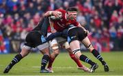 8 April 2017; Dave O'Callaghan of Munster is tackled by Fraser Brown and Rob Harley of Glasgow Warriors during the Guinness PRO12 Round 19 match between Munster and Glasgow Warriors at Irish Independent Park in Cork. Photo by Matt Browne/Sportsfile