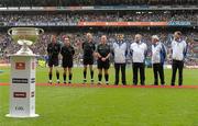 18 September 2011; A general view of match officials and umpires, from left, referee Joe McQuillan with his linesmen David Coldrick, Pat McEnaney, sideline official Maurice Condon and umpires Jimmy Galligan, TP Gray,Tommy O'Reilly, and Ciaran Brady. GAA Football All-Ireland Senior Championship Final, Kerry v Dublin, Croke Park, Dublin. Photo by Sportsfile