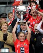 25 September 2011; Cork captain Amy O'Shea lifts the Brendan Martin cup. TG4 All-Ireland Ladies Senior Football Championship Final, Cork v Monaghan, Croke Park, Dublin. Picture credit: Brian Lawless / SPORTSFILE