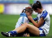 25 September 2011; Monaghan's Amanda Casey dries the eyes of her daughter Emma Casey, age 7, after the match. TG4 All-Ireland Ladies Senior Football Championship Final, Cork v Monaghan, Croke Park, Dublin. Picture credit: Brian Lawless / SPORTSFILE