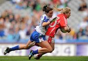 25 September 2011; Cork's Orla Finn in action against Isobel Kierans, Monaghan, which lead to a penalty being awarded and Cork's second goal of the game. TG4 All-Ireland Ladies Senior Football Championship Final, Cork v Monaghan, Croke Park, Dublin. Picture credit: Pat Murphy / SPORTSFILE