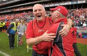 25 September 2011; Cork manager Eamon Ryan celebrates at the end of the game with selector Frank Honahan, right. TG4 All-Ireland Ladies Senior Football Championship Final, Cork v Monaghan, Croke Park, Dublin. Photo by Sportsfile