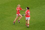 25 September 2011; Nollaig Cleary, Cork, celebrates with team-mate Valerie Mulcahy, right, after scoring her side's first goal of the game. TG4 All-Ireland Ladies Senior Football Championship Final, Cork v Monaghan, Croke Park, Dublin. Picture credit: Pat Murphy / SPORTSFILE