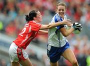 25 September 2011; Amanda Casey, Monaghan, in action against Grace Kearney, Cork. TG4 All-Ireland Ladies Senior Football Championship Final, Cork v Monaghan, Croke Park, Dublin. Picture credit: Brian Lawless / SPORTSFILE