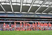 25 September 2011; The Cork players during the pre match parade. TG4 All-Ireland Ladies Senior Football Championship Final, Cork v Monaghan, Croke Park, Dublin. Picture credit: Brian Lawless / SPORTSFILE