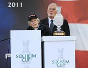 25 September 2011; Louise Solheim and John A. Solheim during the closing ceremony of the 2011 Solheim Cup. Killeen Castle, Dunsany, Co. Meath. Picture credit: Matt Browne / SPORTSFILE