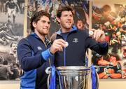 26 September 2011; Leinster's Ian McKinley, left, and Shane Horgan during the Leinster Rugby Schools Junior and Senior Development Shield and Duff and McMullen Cup draws. Leinster Rugby Offices, Donnybrook, Dublin. Picture credit: Stephen McCarthy / SPORTSFILE