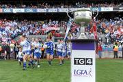 25 September 2011; The Monaghan players make their way past the Brendan Martin Cup. TG4 All-Ireland Ladies Senior Football Championship Final, Cork v Monaghan, Croke Park, Dublin. Picture credit: Pat Murphy / SPORTSFILE