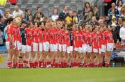 25 September 2011; The Cork squad during the National Anthem. TG4 All-Ireland Ladies Senior Football Championship Final, Cork v Monaghan, Croke Park, Dublin. Photo by Sportsfile
