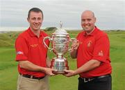 15 September 2011; Adrian Gamble and Sean Cahill, Mitchelstown Golf Club, Co. Cork, with the Junior Cup after beating Lurgan Golf Club, Co. Armagh, in the final. Chartis Cups and Shields Finals 2011, Castlerock Golf Club, Co. Derry. Picture credit: Oliver McVeigh / SPORTSFILE