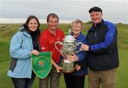 15 September 2011; Leigh Johnston, Clem Leonard, Eileen Leonard and Patrick Leonard, Mitchelstown Golf Club, Co. Cork, with the Junior Cup after beating Lurgan Golf Club, Co. Armagh in the final. Chartis Cups and Shields Finals 2011, Castlerock Golf Club, Co. Derry. Picture credit: Oliver McVeigh / SPORTSFILE