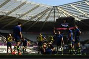 8 April 2017; Leinster players warm up prior to the Guinness PRO12 Round 19 match between Ospreys and Leinster at the Liberty Stadium in Swansea, Wales. Photo by Stephen McCarthy/Sportsfile