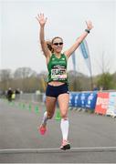 9 April 2017; Kerry O'Flaherty of Ireland celebrates as she crosses the line to finish third in the Elite Women's Great Ireland Run at Phoenix Park, in Dublin. Photo by Seb Daly/Sportsfile