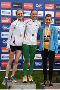 9 April 2017; Women's National finishers, from left, third place Laura O'Shaughnessy of Lough Ree AC, first place Kerry Flaherty of Newcastle & District AC, and Claire McCarthy of Leevale AC, following the Great Ireland Run at Phoenix Park, in Dublin. Photo by Seb Daly/Sportsfile