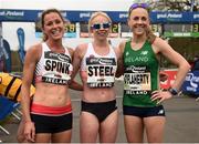 9 April 2017; Elite Women's finishers, from left, second place Jenny Spink of England, first place Gemma Steel of England, and third place Kerry O'Flaherty of Ireland, following the Great Ireland Run at Phoenix Park, in Dublin. Photo by Seb Daly/Sportsfile