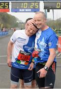 9 April 2017; Dave Heeley, left, known as 'Blind Dave', of West Bromwich Harriers, is congratulated by teammate Garry Wells after finishing the Great Ireland Run 5k at Phoenix Park, in Dublin. Photo by Seb Daly/Sportsfile