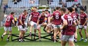 9 April 2017; Galway players share a laugh after sitting on the wrong side of the bench for their team photograph prior to the Allianz Football League Division 2 Final match between Kildare and Galway at Croke Park in Dublin. Photo by Stephen McCarthy/Sportsfile