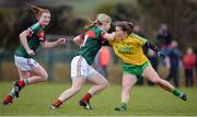 9 April 2017; Cora Staunton of Mayo in action against Ciara Hegarty of Donegal during the Lidl Ladies Football National League Division 1 Refixture match between Donegal and Mayo at St Mary's GAA Club, in Convoy, Co. Donegal. Photo by Sam Barnes/Sportsfile