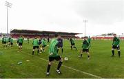 9 April 2017; Members of the Boyle Celtic team warm up before the start of the FAI Junior Cup Semi Final match in association with Aviva and Umbro between Boyle Celtic and Evergreen FC at The Showgrounds, in Sligo. Photo by David Maher/Sportsfile