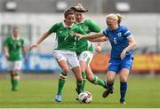 9 April 2017; Leanne Kiernan of Republic of Ireland in action against Fanni Pietikäinen of Finland during the UEFA Women's Under 19 European Championship Elite Round match between Republic of Ireland and Finland at Markets Field, in Limerick. Photo by Eóin Noonan/Sportsfile