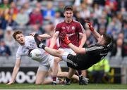 9 April 2017; Johnny Heaney of Galway in action against Kevin Feely, left, and Kildare goalkeeper Mark Donnellan during the Allianz Football League Division 2 Final match between Kildare and Galway at Croke Park in Dublin. Photo by Stephen McCarthy/Sportsfile