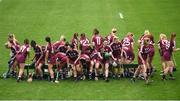 9 April 2017; The Galway team break from their team photo ahead of the Littlewoods National Camogie League semi-final match between Galway and Kilkenny at Semple Stadium in Thurles, Co. Tipperary. Photo by David Fitzgerald/Sportsfile