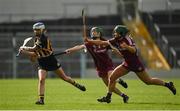 9 April 2017; Jenny Reidy of Kilkenny in action against Ann Marie Starr, centre, and Heather Cooney of Galway during the Littlewoods National Camogie League semi-final match between Galway and Kilkenny at Semple Stadium in Thurles, Co. Tipperary. Photo by David Fitzgerald/Sportsfile