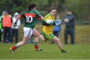 9 April 2017; Geraldine McLaughlin of Donegal in action against Michelle McGing of Mayo during the Lidl Ladies Football National League Division 1 Refixture match between Donegal and Mayo at St Mary's GAA Club, in Convoy, Co. Donegal. Photo by Sam Barnes/Sportsfile