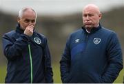 9 April 2017; Republic of Ireland manager Dave Connell, right, and goalkeeper coach Pat Behan after the UEFA Women's Under 19 European Championship Elite Round match between Republic of Ireland and Finland at Markets Field, in Limerick. Photo by Eóin Noonan/Sportsfile