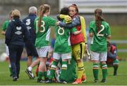 9 April 2017; A dejected Roma McLoughlin of Republic of Ireland is consoled by teammate Naoisha McAloon after the UEFA Women's Under 19 European Championship Elite Round match between Republic of Ireland and Finland at Markets Field, in Limerick. Photo by Eóin Noonan/Sportsfile
