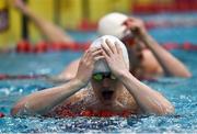9 April 2017; James Brown of Ards Swim Club, Co. Down, reacts after winning the Men's 200m Individual Medley, to set a new national record, during the 2017 Irish Open Swimming Championships at the National Aquatic Centre in Dublin. Photo by Seb Daly/Sportsfile
