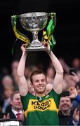 9 April 2017; Fionn Fitzgerald of Kerry lifts the Division 1 cup after the Allianz Football League Division 1 Final match between Dublin and Kerry at Croke Park, in Dublin. Photo by Stephen McCarthy/Sportsfile